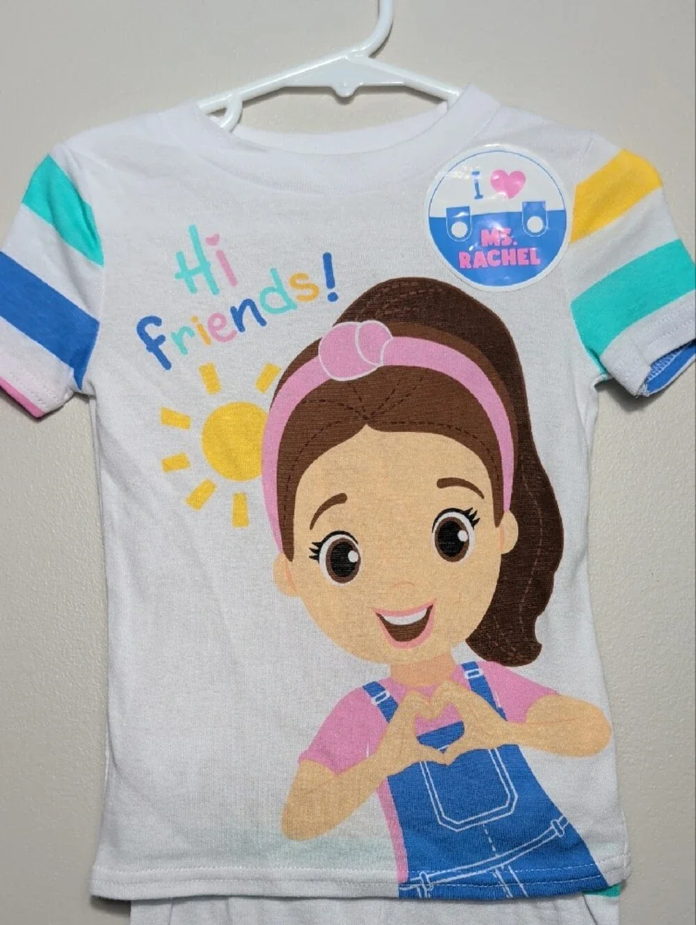 Ms. Rachel Toddler 2 Piece Short Sleeve Top & Pants Pajama Set 18 MO. Rainbow